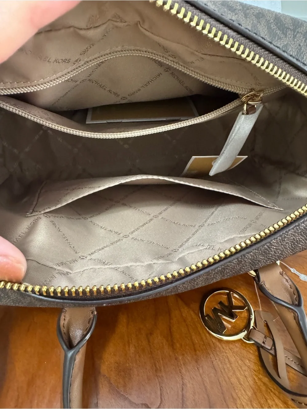 Michael Kors Brown Logo Satchel with Gold Accent